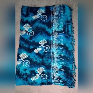 Blue Tie-Dye Sarong with Shell Design, NEW